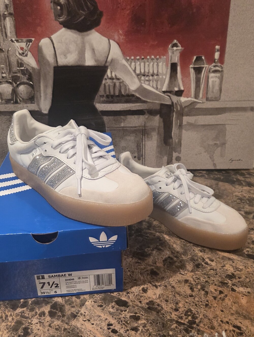 MINT CONDITION! Adidas Sambae White & Silver Rhinestone Sneakers SZ 7.5 - Picture 13 of 13
